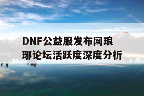 DNF公益服发布网琅琊论坛活跃度深度分析