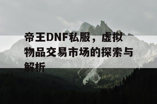 帝王DNF私服，虚拟物品交易市场的探索与解析