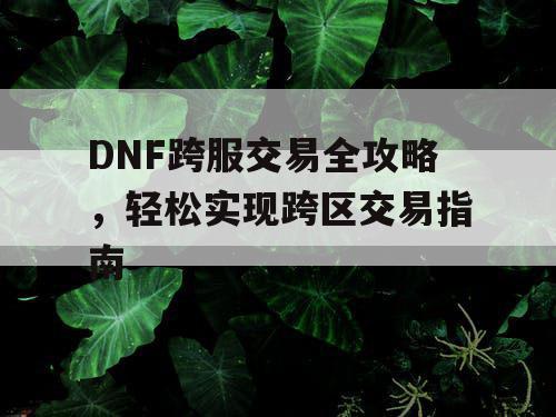 DNF跨服交易全攻略，轻松实现跨区交易指南