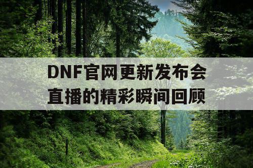 DNF官网更新发布会直播的精彩瞬间回顾