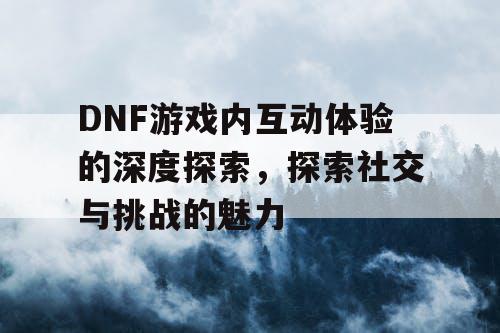 DNF游戏内互动体验的深度探索，探索社交与挑战的魅力