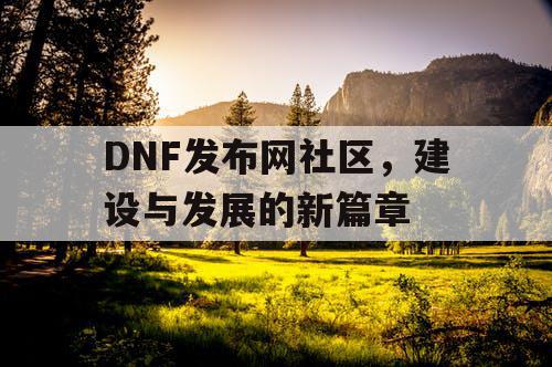 DNF发布网社区	，建设与发展的新篇章