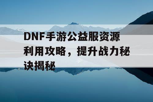 DNF手游公益服资源利用攻略，提升战力秘诀揭秘