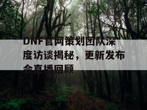 DNF官网策划团队深度访谈揭秘，更新发布会直播回顾