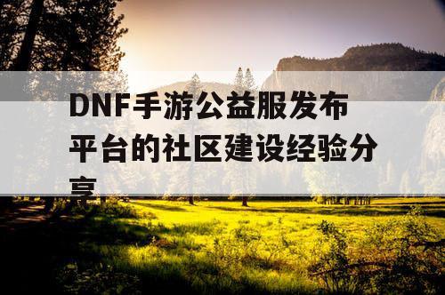 DNF手游公益服发布平台的社区建设经验分享